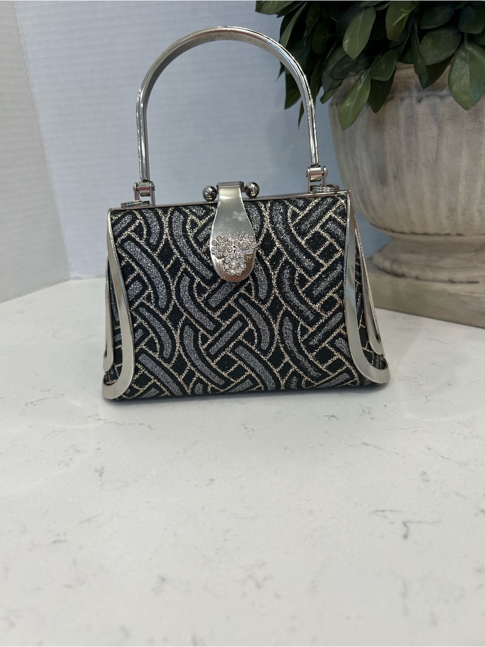 Elegant Black and Silver Evening Handbag